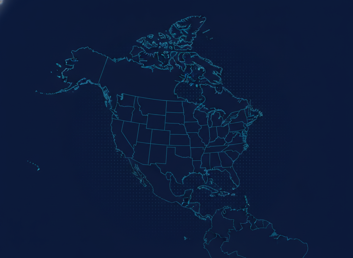 Map of Canada and the United States showing Capture Logistics coverage